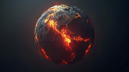 A fiery earth with lava flowing across the surface on a dark gray background