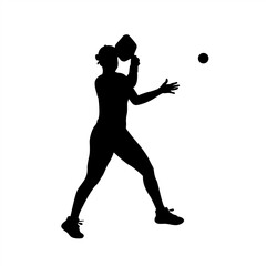 Silhouette of Female Pickleball Player Preparing to Hit, Focused Woman Playing Pickleball � Vector Silhouette