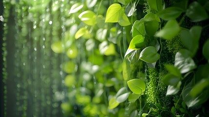 Lush green foliage cascading down creating a vibrant natural background scene