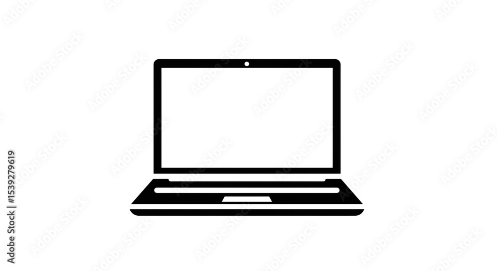 Aufkleber a simple black and white icon of a laptop computer with a screen and keyboard on a white background