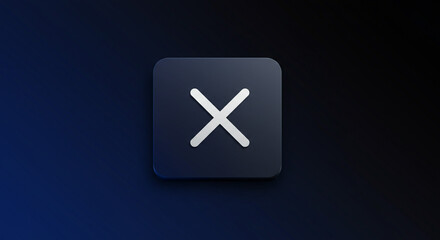 Obraz premium A close up of a dark blue square with a white x in the middle on a dark blue gradient background