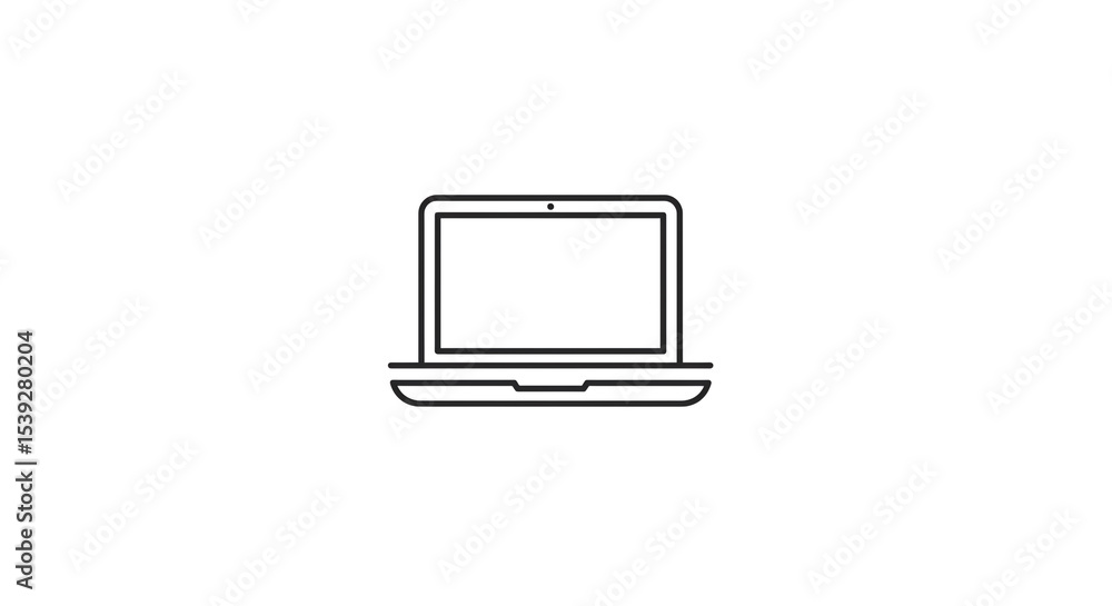 Fototapete a simple line drawing of a laptop computer with a blank screen on a white background in a minimalist
