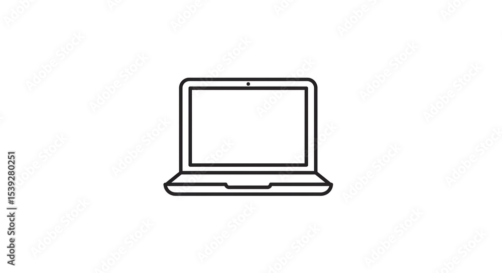 Fototapete a simple line drawing of a laptop computer with a blank screen isolated on a white background in a v