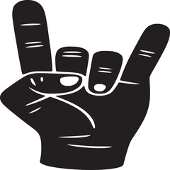 A graphic illustration of a hand making the rock and roll sign on a neutral background color
