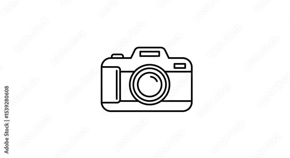 Aufkleber a simple black outline drawing of a camera with lens and flash on a white background in a minimalist
