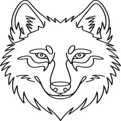 A minimalist line drawing of a wolf head with pointed ears and a triangular nose on white background