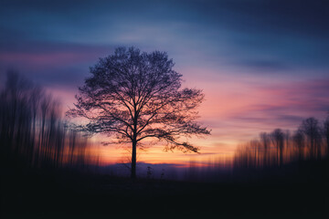 Fototapeta premium Tree silhouette at colorful sunset