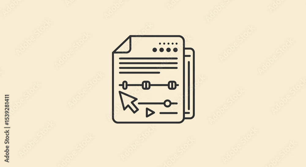 Aufkleber a line art icon of a document with sliders and a cursor on a light beige background in a simple styl