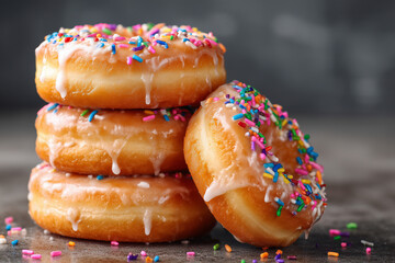 Delicious donuts with sprinkles and glaze