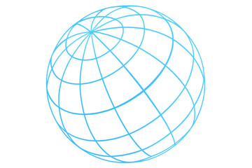 Obraz premium Rotating blue wireframe globe symbolizing interconnected digital networks against transparent backdrop