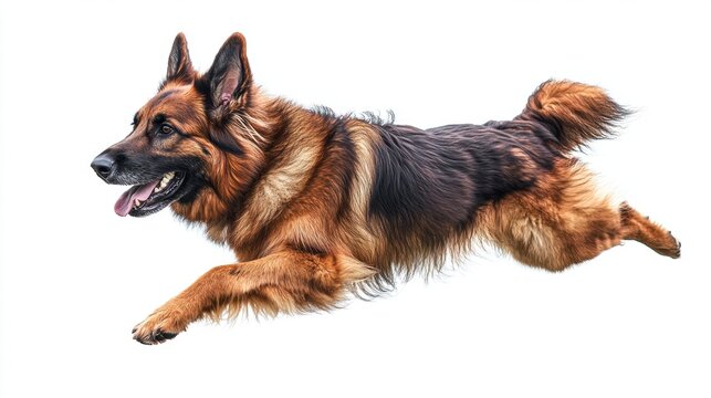 Energetic German Shepherd Dog Running, White Background, Isolated