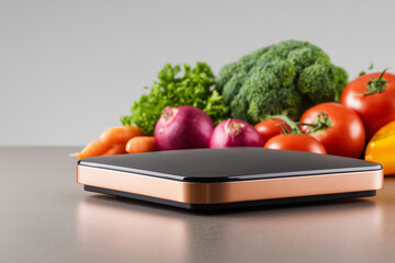 Kitchen scale with fresh vegetables