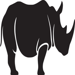 A silhouette of a rhinoceros standing on a light beige background in a simple graphic style