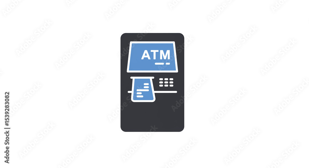 Poster a stylized illustration of an atm machine with a screen and keypad on a white background space filli