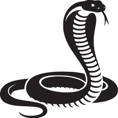 A black and white graphic illustration of a cobra snake with its tongue sticking out on white background
