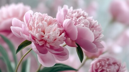 Obraz premium Close-up of two delicate pink peonies.
