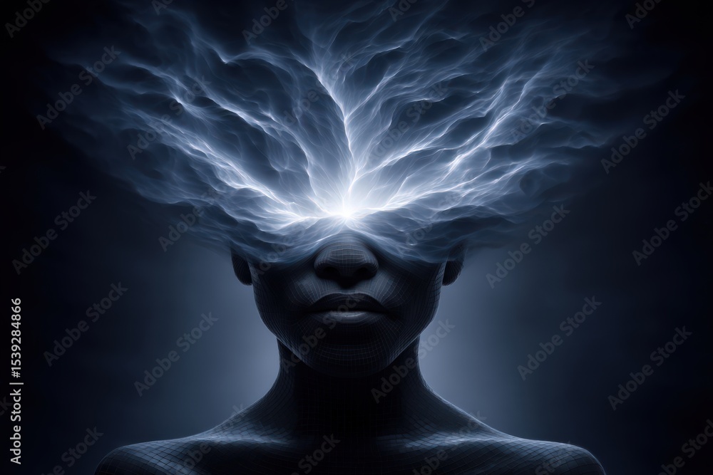 Poster ethereal expression of thought and imagination captured in a digital portrait showcasing energy eman