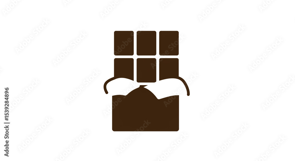 Poster a simple graphic of a chocolate bar with a partially removed wrapper on a white background plain sty
