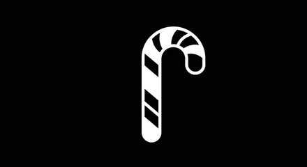 A white candy cane with black stripes isolated on a black background in a simple vector illustration