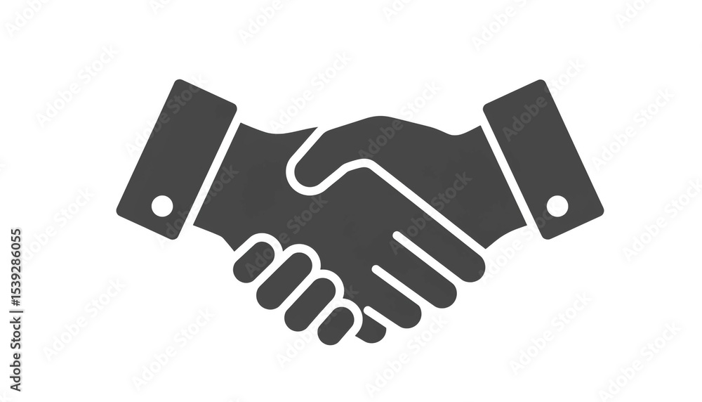 Poster a simple graphic of two hands in a handshake with suit sleeves on a white background design element