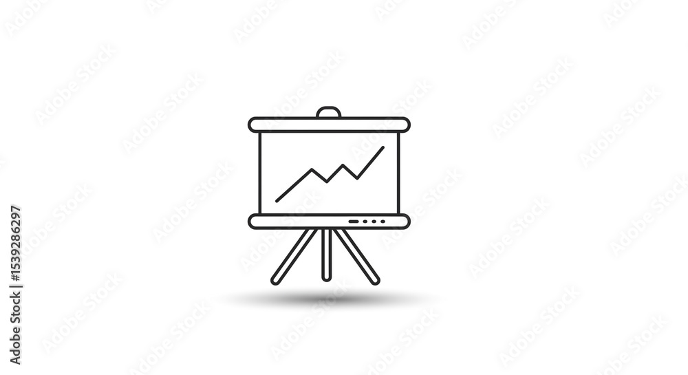 Poster a line art illustration of a presentation board with a rising graph on a white background in vector 