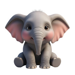 Obraz premium Adorable Cartoon Elephant with Gray Body Pink Ears and Rosy Cheeks on Transparent Background