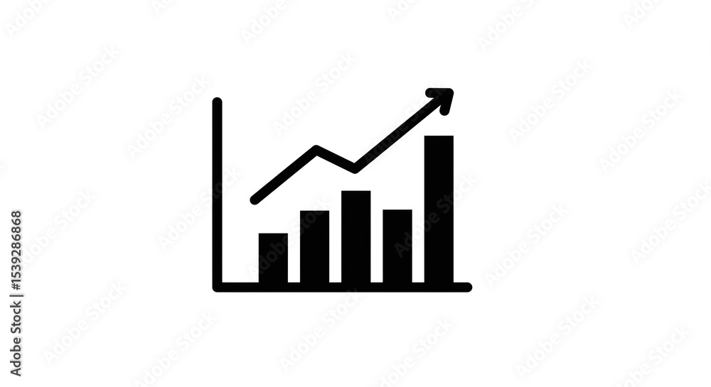 Aufkleber a black and white illustration of a bar graph with an arrow indicating an upward trend in data value