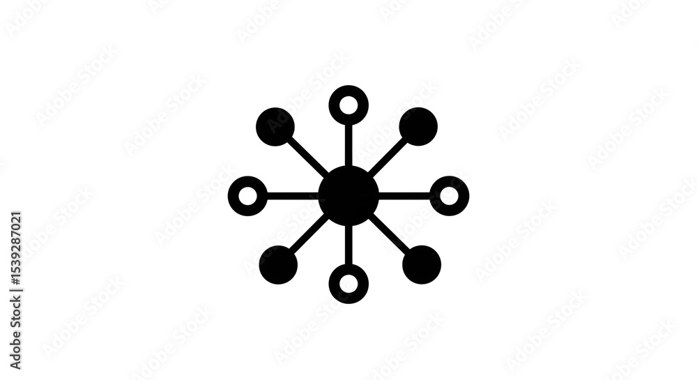 Poster a black and white illustration of a central node connected to other nodes with radiating lines desig