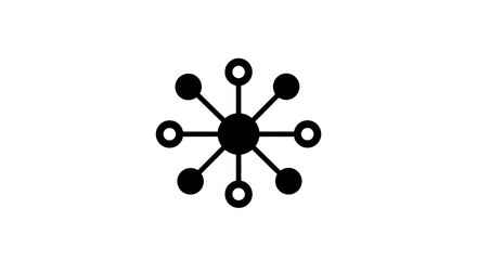 A black and white illustration of a central node connected to other nodes with radiating lines design