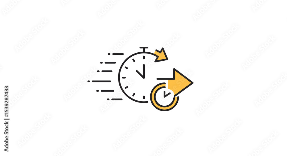 Aufkleber a clock with an arrow circling back and another arrow pointing forward on a white background plain