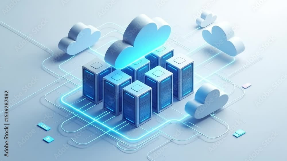 Poster innovative cloud computing network data servers and digital technology infrastructure concept