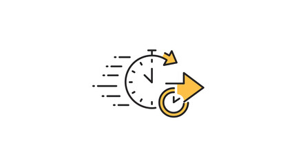 A clock with an arrow circling back and another arrow pointing forward on a white background plain