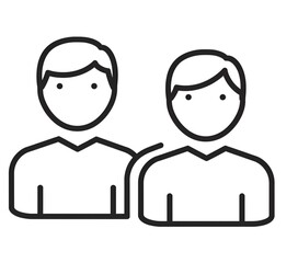 A simple line drawing of two people standing side by side with minimalist details and clean lines
