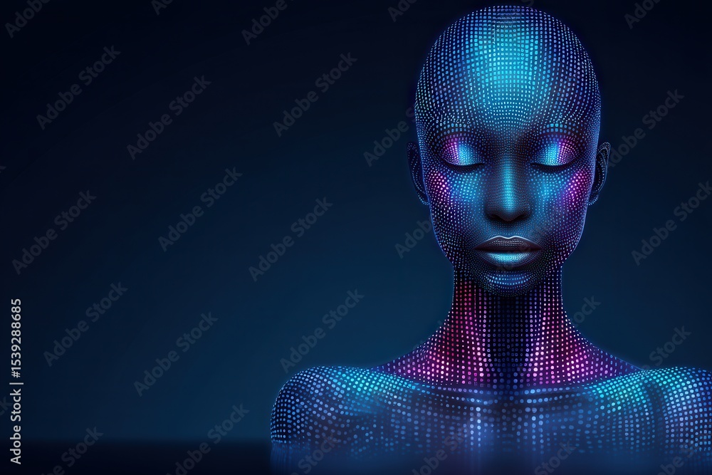 Aufkleber digital humanoid figure with glowing dots in a captivating display of futuristic technology and abst