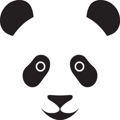 A panda face in black and white with circular ears and a smiling mouth in a simple vector style
