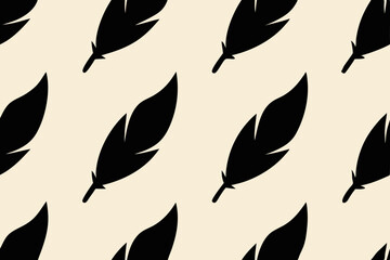 Black and white seamless pattern of natural leaf illustrations
