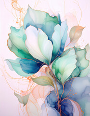 Abstract Watercolor Floral with Gold Accents