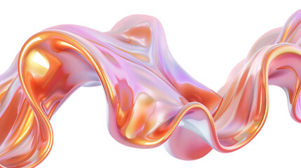 Colorful Abstract Wave with Fluid Iridescent Texture on a Transparent Background