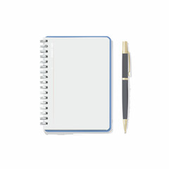 Black spiral notebook with an open blank page and a pen for business notes and education