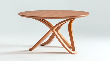 Stylish round wooden table with a modern design featuring curved legs, perfect for contemporary dining spaces or as an accent piece in a stylish home.