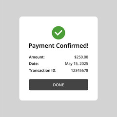 Payment confirmed screen for webpage