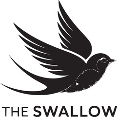 Illustration of a stylized swallow bird with spread wings in flight on a light background