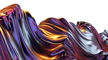 Colorful Abstract Digital Fluid Waves with Glossy Metallic Finish on Transparent Background