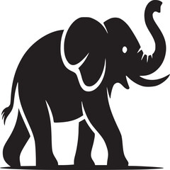 A minimalist black silhouette of an elephant walking on a light beige background simple design style