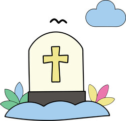 Fototapeta premium Rest in Peace A Gentle Illustration of a Grave with Cross
