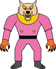 Obraz premium Anthropomorphic Werewolf Character Design Pink, Claws, and Fierce Expression