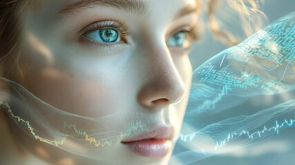 Womans face with financial data overlay, futuristic concept - Powered by Adobe