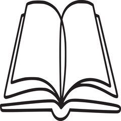 Open book illustration showing pages and cover in a simple black and white line drawing style