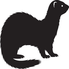 Silhouette of a ferret standing on a white background looking to the right side of the image