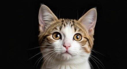 Adorable Tabby Kitten with Striking Amber Eyes A Close-Up Portrait Against a Black Background
